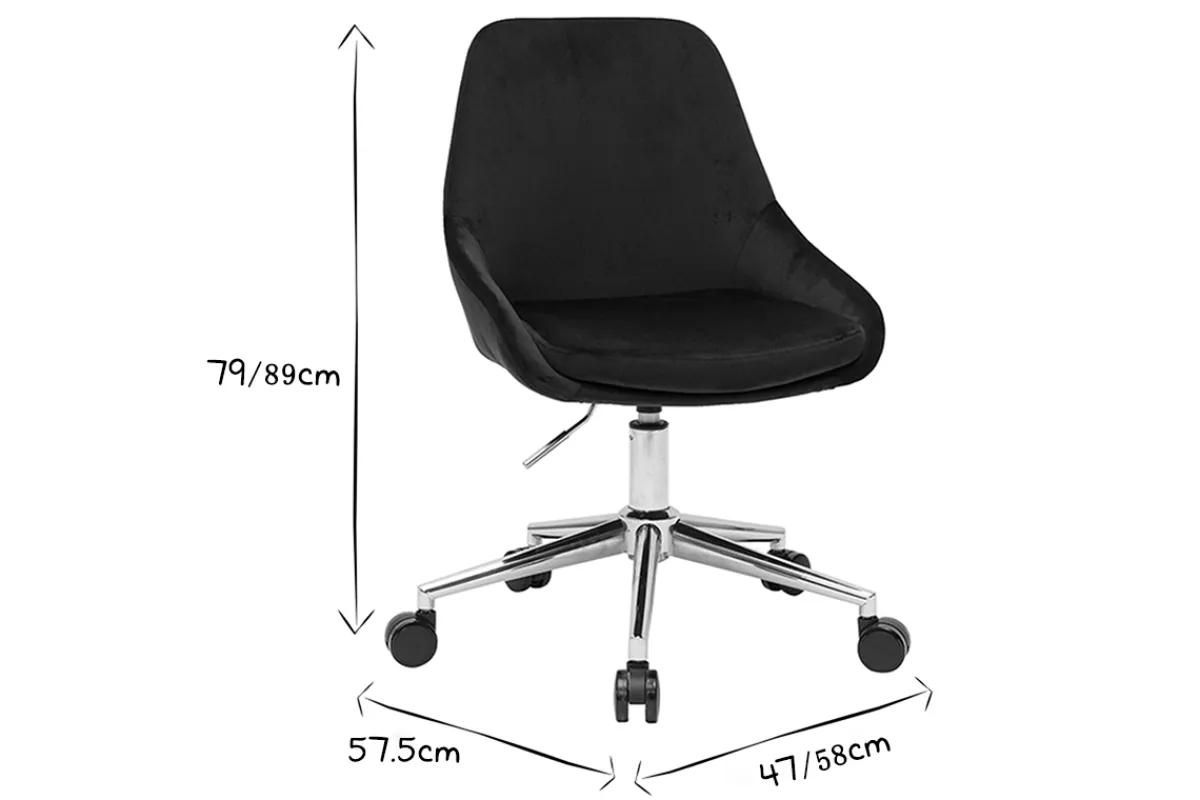 Miliboo Design-Bürostuhl aus schwarzem Samtstoff und verchromtem Metall 360° drehbar HOLO* Bürostühle|Bürostuhl Zum Kleinen Preis