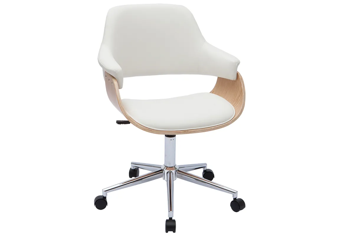 Miliboo Design-Bürostuhl in Weiß mit hellem Holz HANSEN* Bürostühle|Bürostuhl Zum Kleinen Preis