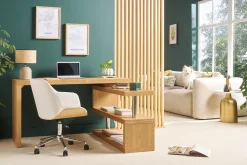 Miliboo Design-Bürostuhl in Weiß mit hellem Holz SANDRO* Bürostühle|Bürostuhl Zum Kleinen Preis