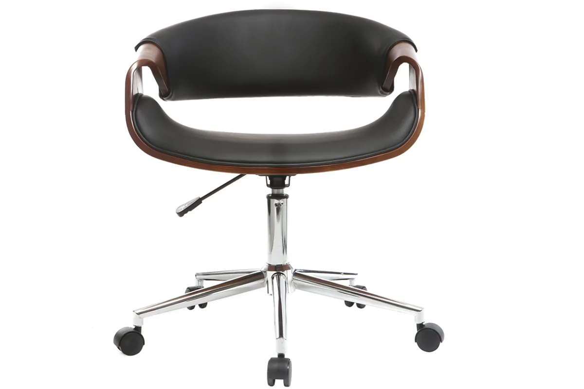Miliboo Design-Bürostuhl PU Schwarz und Nussbaum ARAMIS* Bürostühle|Bürostuhl Zum Kleinen Preis