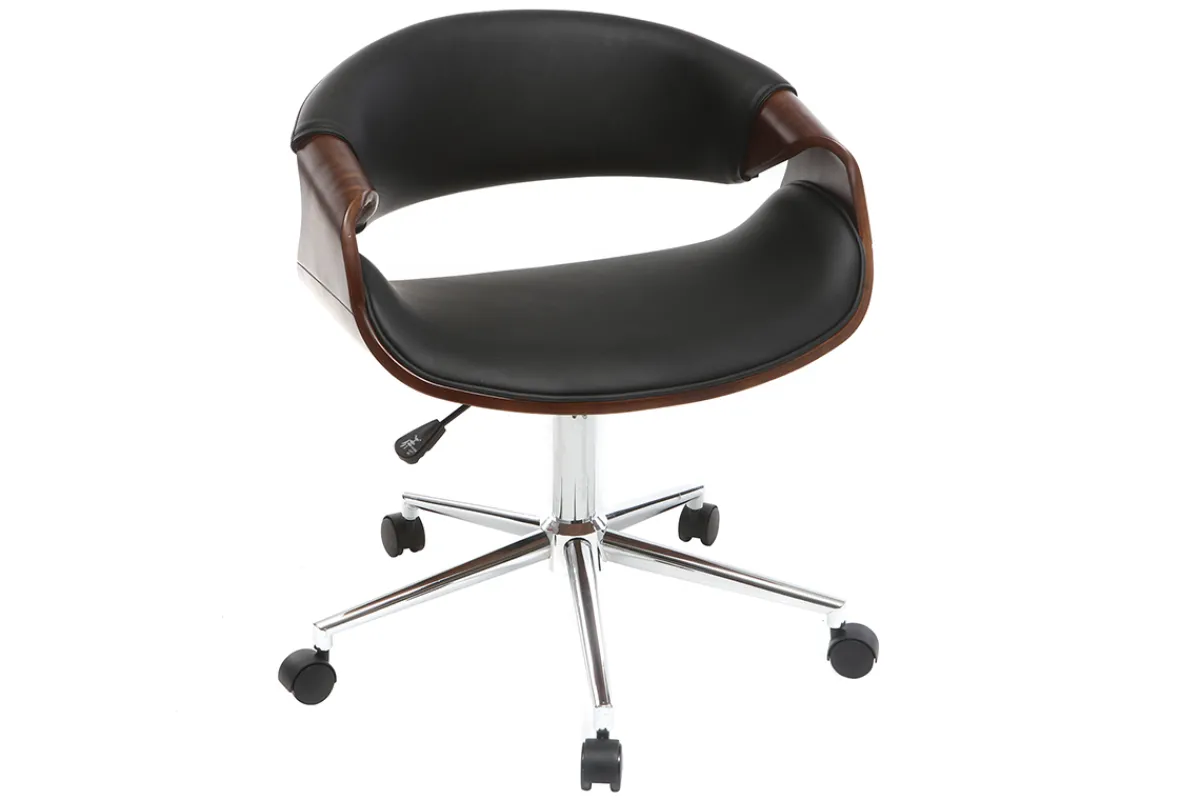 Miliboo Design-Bürostuhl PU Schwarz und Nussbaum ARAMIS* Bürostühle|Bürostuhl Zum Kleinen Preis