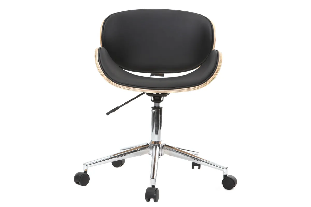 Miliboo Design-Bürostuhl PU Schwarz und helles Holz WALNUT* Bürostühle|Bürostuhl Zum Kleinen Preis