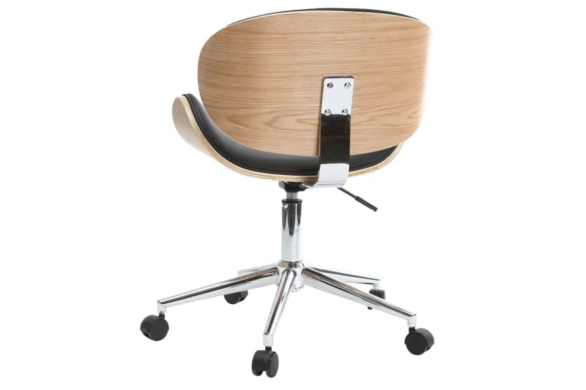 Miliboo Design-Bürostuhl PU Schwarz und helles Holz WALNUT* Bürostühle|Bürostuhl Zum Kleinen Preis