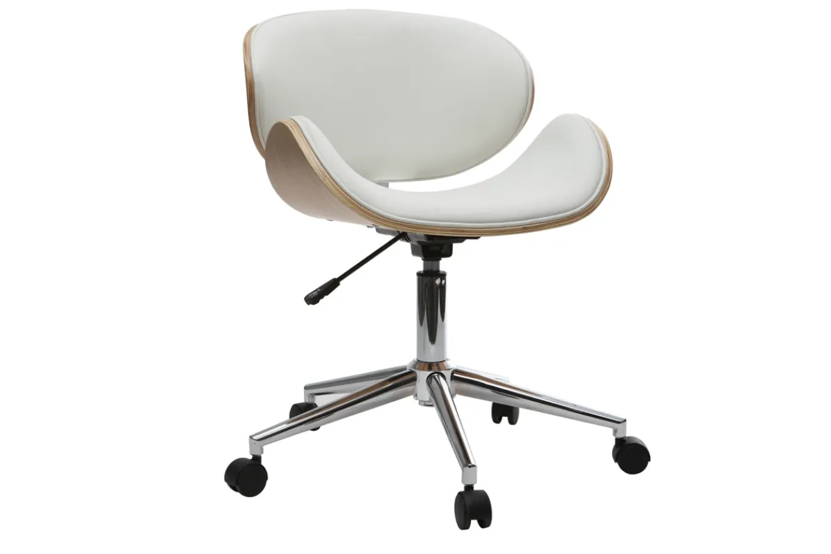 Miliboo Design-Bürostuhl PU Weiß und helles Holz WALNUT* Bürostühle|Bürostuhl Zum Kleinen Preis