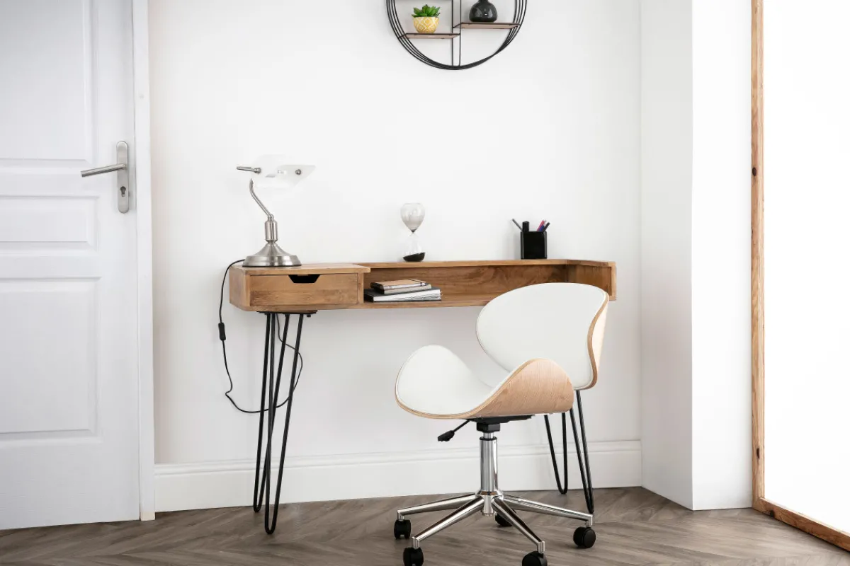 Miliboo Design-Bürostuhl PU Weiß und helles Holz WALNUT* Bürostühle|Bürostuhl Zum Kleinen Preis