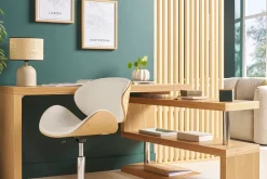 Miliboo Design-Bürostuhl PU Weiß und helles Holz WALNUT* Bürostühle|Bürostuhl Zum Kleinen Preis