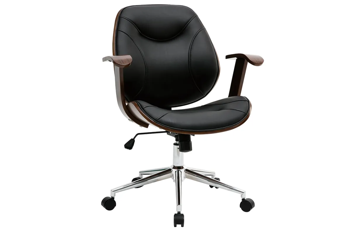 Miliboo Design-Bürostuhl Schwarz und dunkles Holz YORKE* Bürostühle|Bürostuhl Zum Kleinen Preis