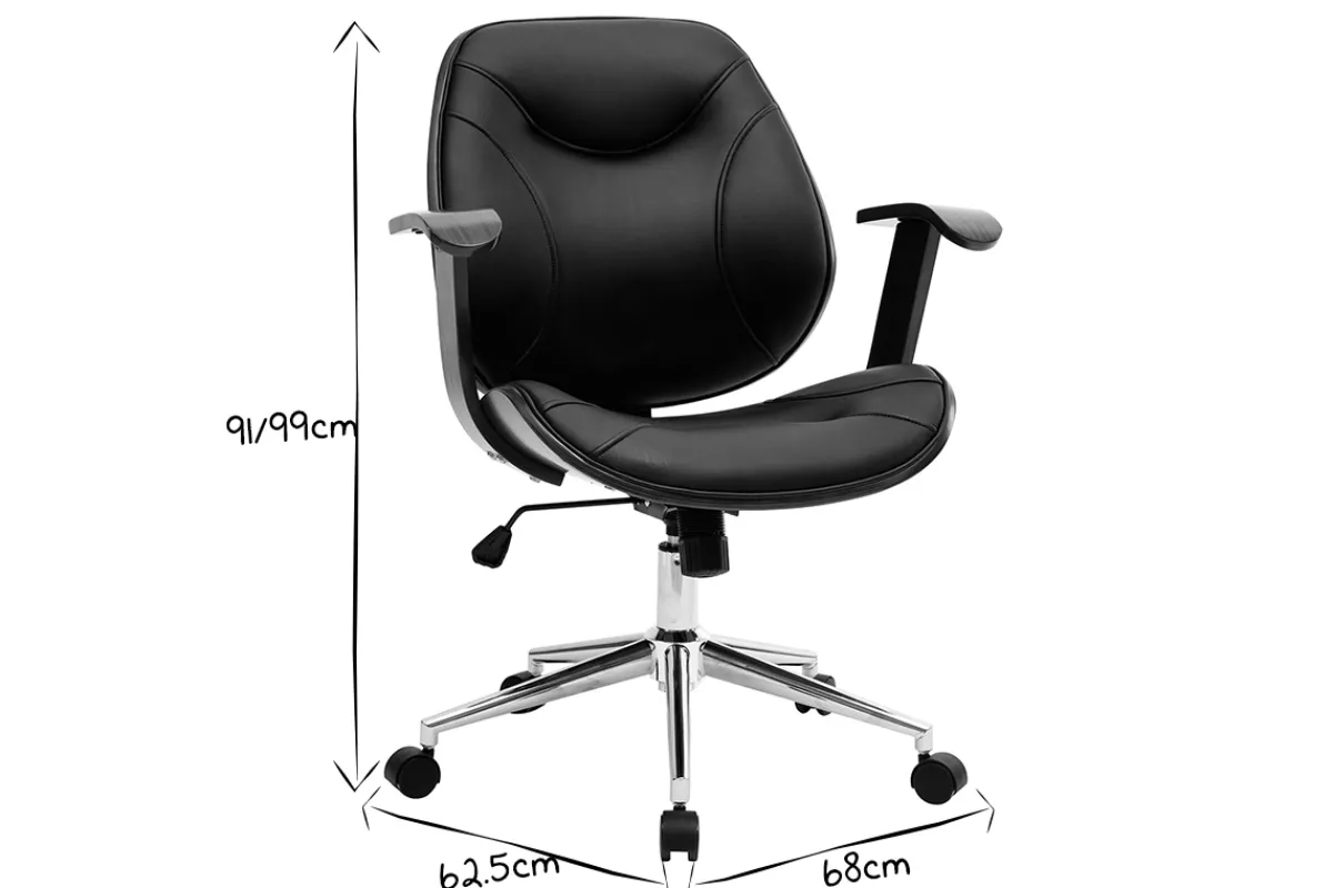 Miliboo Design-Bürostuhl Schwarz und dunkles Holz YORKE* Bürostühle|Bürostuhl Zum Kleinen Preis