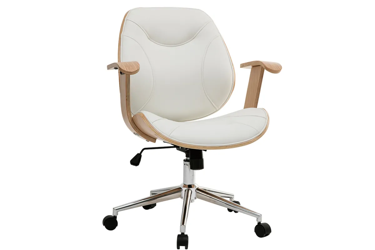 Miliboo Design-Bürostuhl Weiß helles Holz YORKE* Bürostühle|Bürostuhl Zum Kleinen Preis