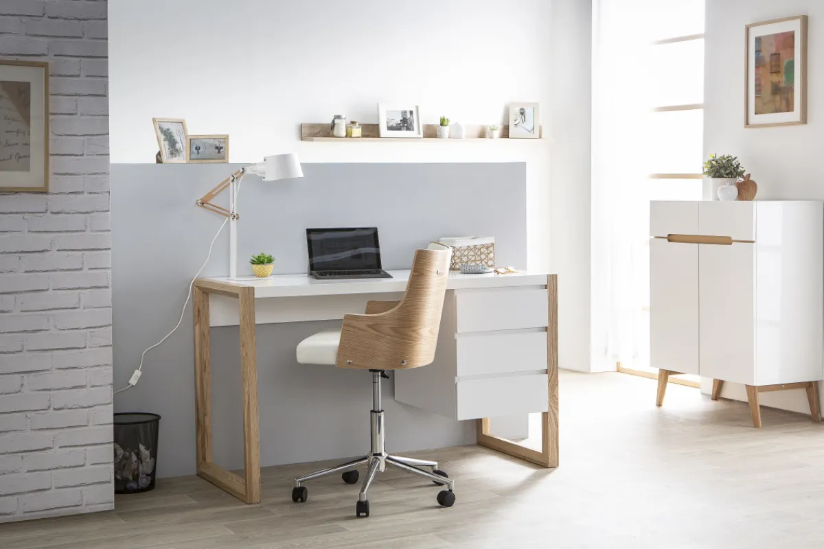 Miliboo Design-Bürostuhl weiß und helles Holz mit integriertem Kissen* Bürostühle|Bürostuhl Zum Kleinen Preis