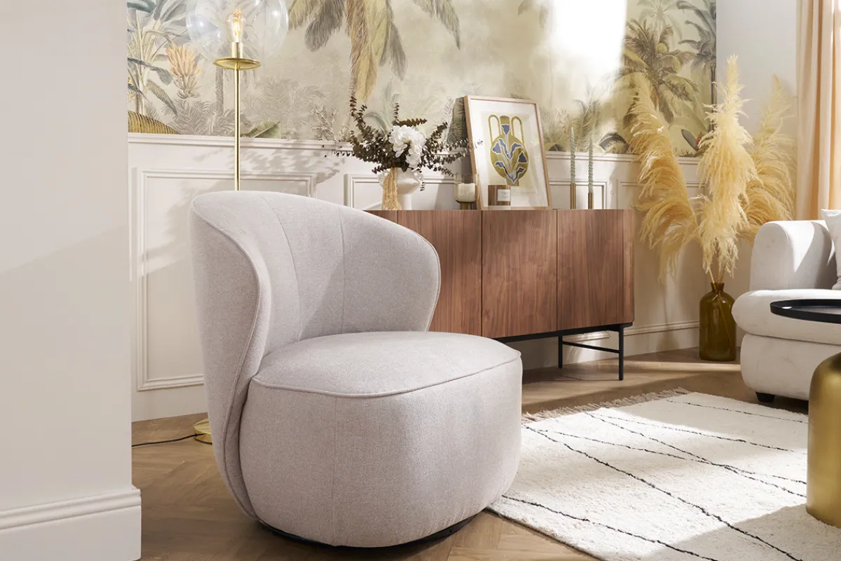 Miliboo Design-Drehsessel aus beigem Stoff mit strukturiertem Samteffekt AMBER* Design-sessel|Sessel