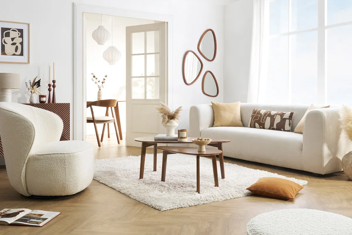 Miliboo Design-Drehsessel mit weißem Stoff mit Bouclé-Wolleffekt AMBER* Design-sessel|Sessel