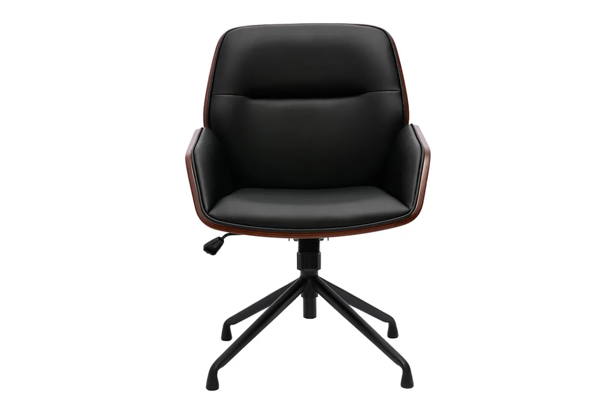 Miliboo Design-Drehstuhl MARLOW Schwarz, dunkles Holz und schwarzes Metall 360° drehbar* Bürostühle|Bürostuhl Zum Kleinen Preis