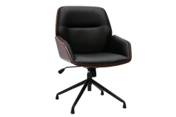 Miliboo Design-Drehstuhl MARLOW Schwarz, dunkles Holz und schwarzes Metall 360° drehbar* Bürostühle|Bürostuhl Zum Kleinen Preis