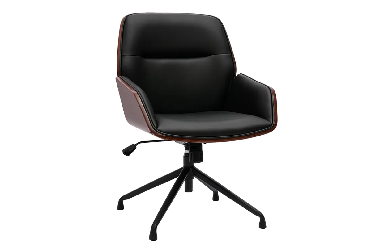Miliboo Design-Drehstuhl MARLOW Schwarz, dunkles Holz und schwarzes Metall 360° drehbar* Bürostühle|Bürostuhl Zum Kleinen Preis