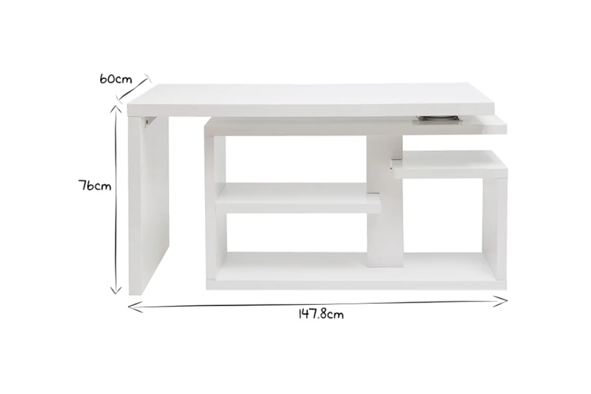 Miliboo Design-Drehtisch in weißem Hochglanz-Lack L147-217 cm HALTON* Design-schreibtische