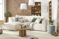 Miliboo Design-Ecksofa linksseitig aus écrufarbenem Cordstoff mit Samteffekt 3-4 Sitzer PANAM* Ecksofas