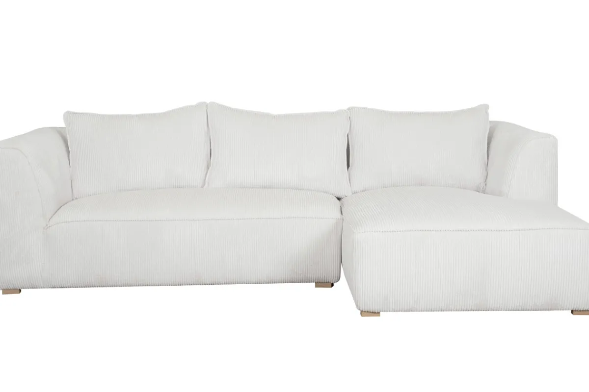 Miliboo Design-Ecksofa rechtseitig aus geripptem, écrufarbenem Samtstoff 3-4 Sitzer PANAM* Ecksofas