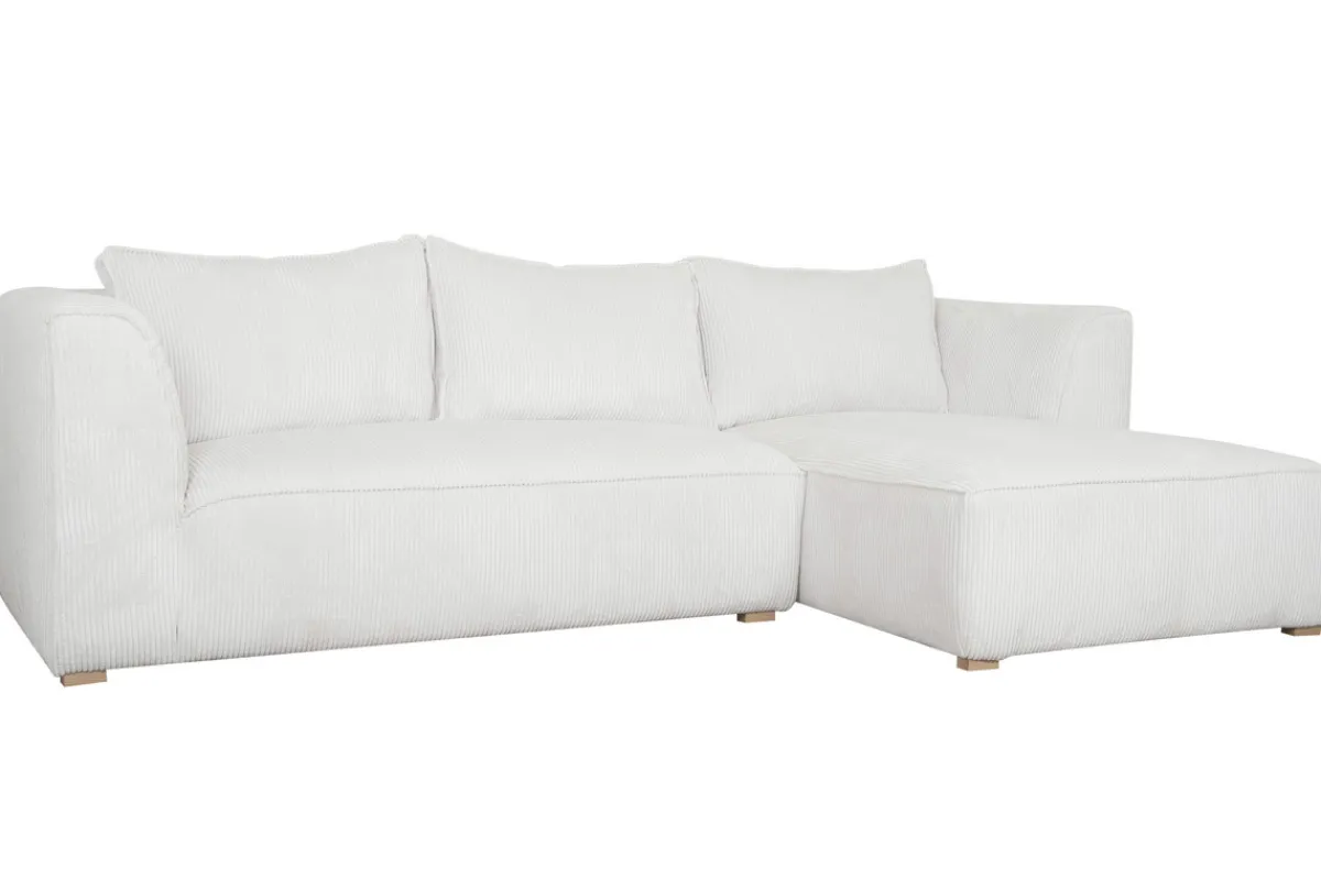 Miliboo Design-Ecksofa rechtseitig aus geripptem, écrufarbenem Samtstoff 3-4 Sitzer PANAM* Ecksofas