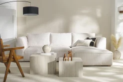 Miliboo Design-Ecksofa rechtseitig aus geripptem, écrufarbenem Samtstoff 3-4 Sitzer PANAM* Ecksofas