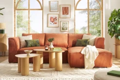 Miliboo Design-Ecksofa rechtseitig aus écrufarbenem Cordstoff aus Samteffekt 3-4 Sitzer PANAM* Ecksofas