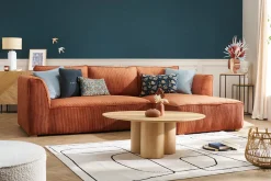 Miliboo Design-Ecksofa rechtseitig aus écrufarbenem Cordstoff aus Samteffekt 3-4 Sitzer PANAM* Ecksofas