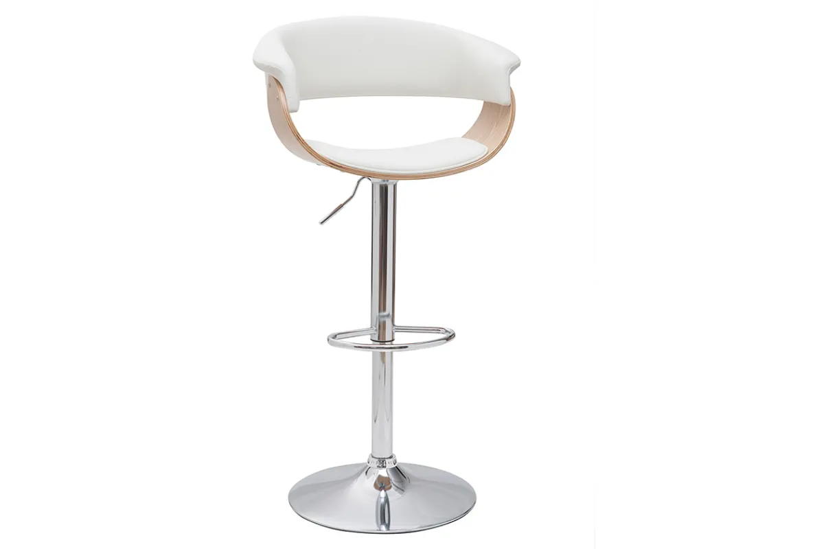 Miliboo Designer-Barhocker höhenverstellbar weiß und helles Holz OKTAV* Barhocker