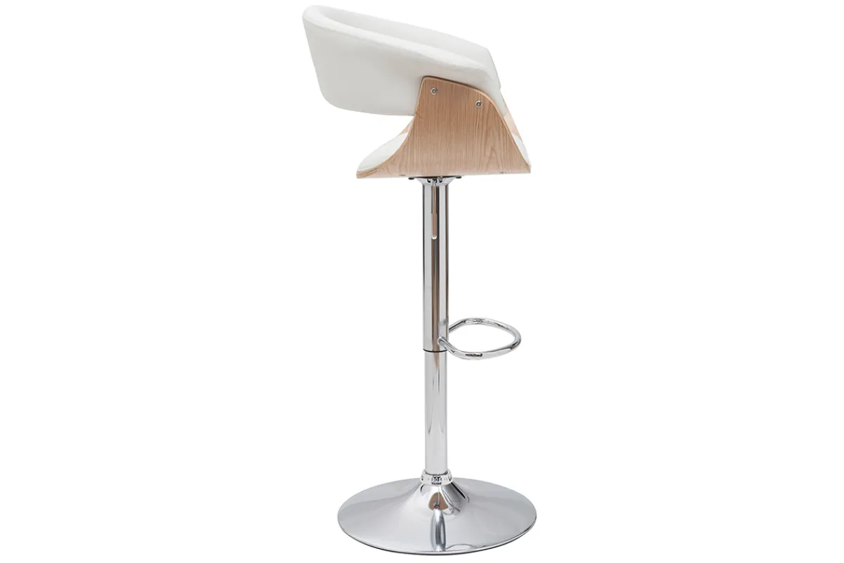 Miliboo Designer-Barhocker höhenverstellbar weiß und helles Holz OKTAV* Barhocker