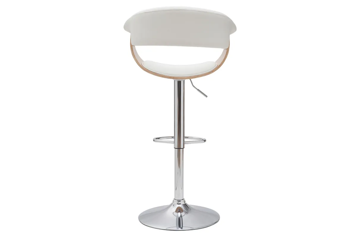 Miliboo Designer-Barhocker höhenverstellbar weiß und helles Holz OKTAV* Barhocker