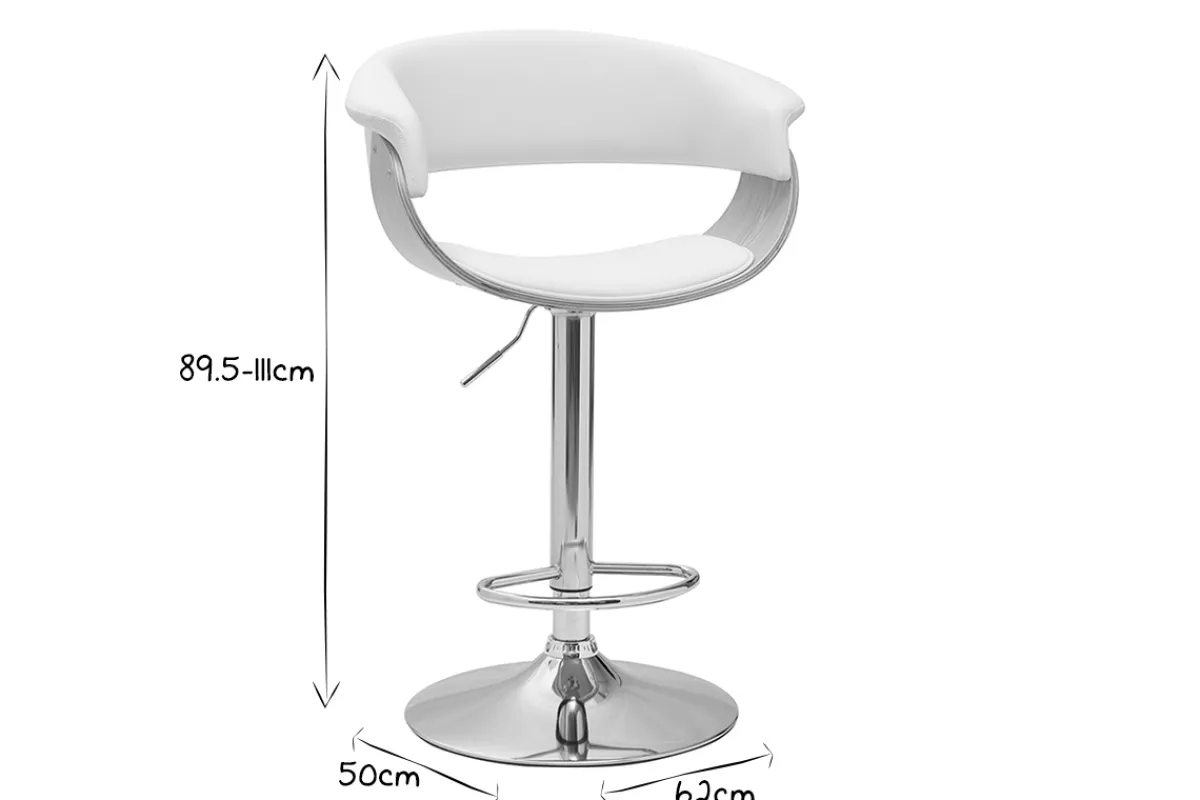 Miliboo Designer-Barhocker höhenverstellbar weiß und helles Holz OKTAV* Barhocker