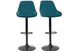 Miliboo Designer-Barhocker verstellbar petrolblau Samt (2er-Set) HOLO* Barhocker