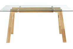 Miliboo Designer-Esstisch mit transparenter Glasplatte und Holz L160 cm BACCO* Esstische