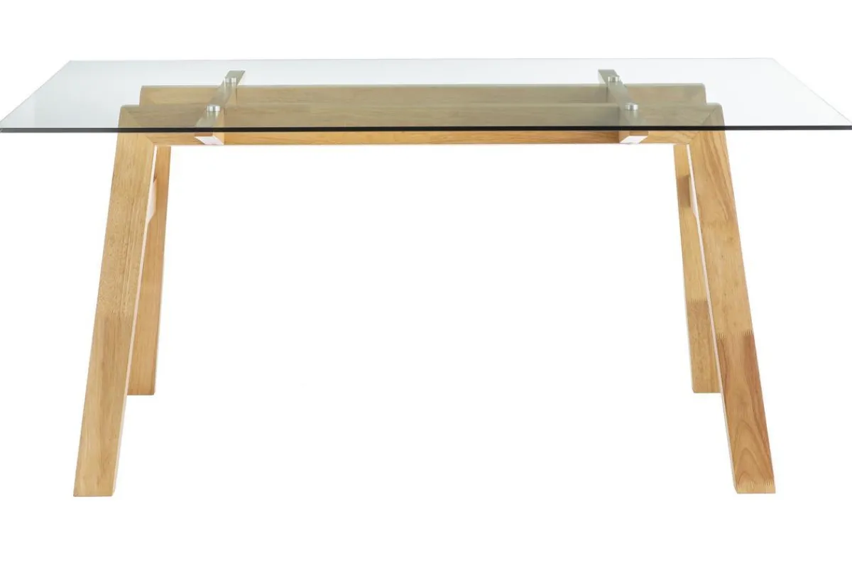 Miliboo Designer-Esstisch mit transparenter Glasplatte und Holz L160 cm BACCO* Esstische