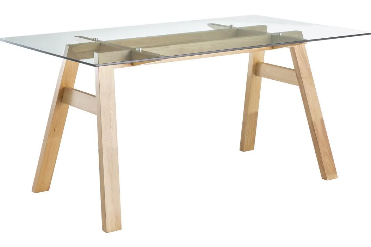 Miliboo Designer-Esstisch mit transparenter Glasplatte und Holz L160 cm BACCO* Esstische