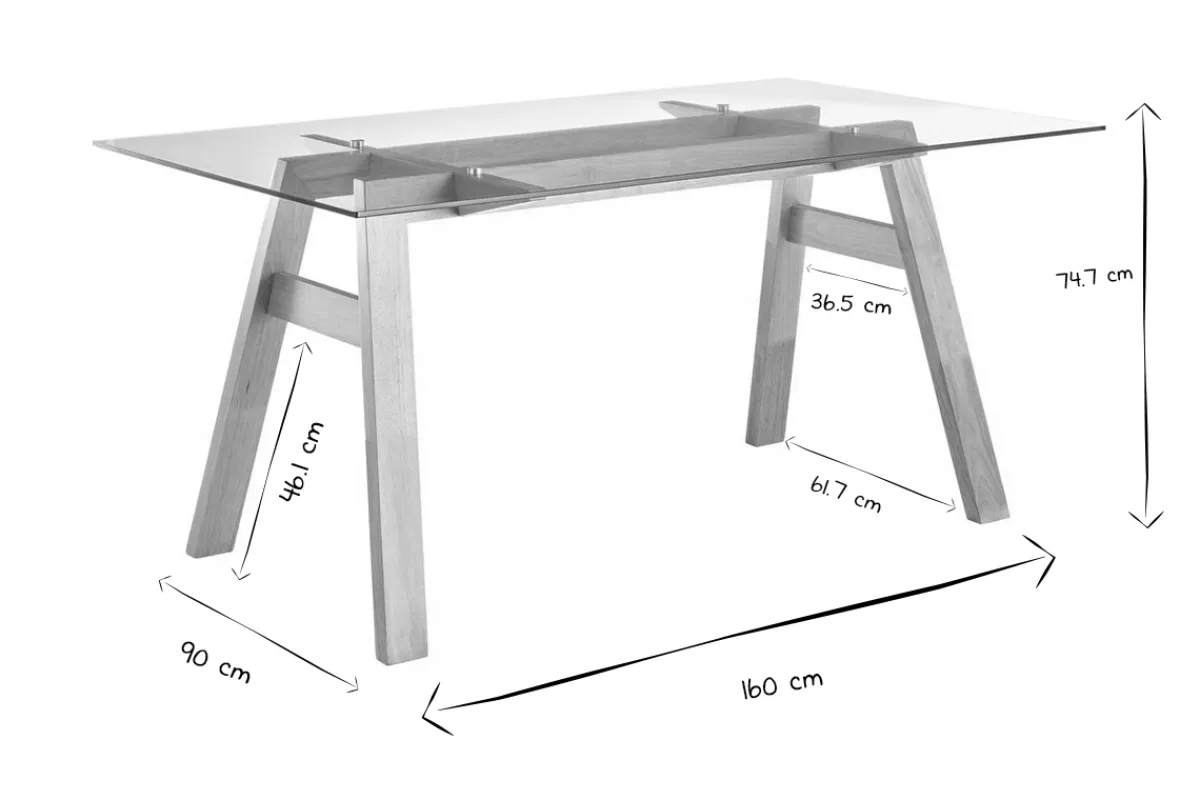 Miliboo Designer-Esstisch mit transparenter Glasplatte und Holz L160 cm BACCO* Esstische