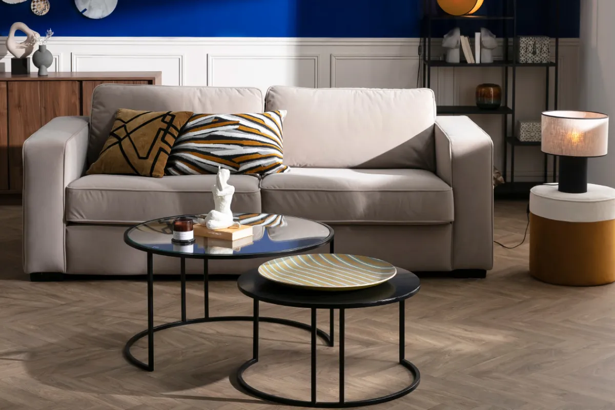 Miliboo Designer-Hocker aus cremeweißem und gelbem Samt D 40 cm DAISY* Sitzsäcke|Sitzsäcke