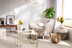 Miliboo Designer-Hocker aus cremeweißem und Taupefarbenem Samt D 40 cm DAISY* Sitzsäcke|Sitzsäcke