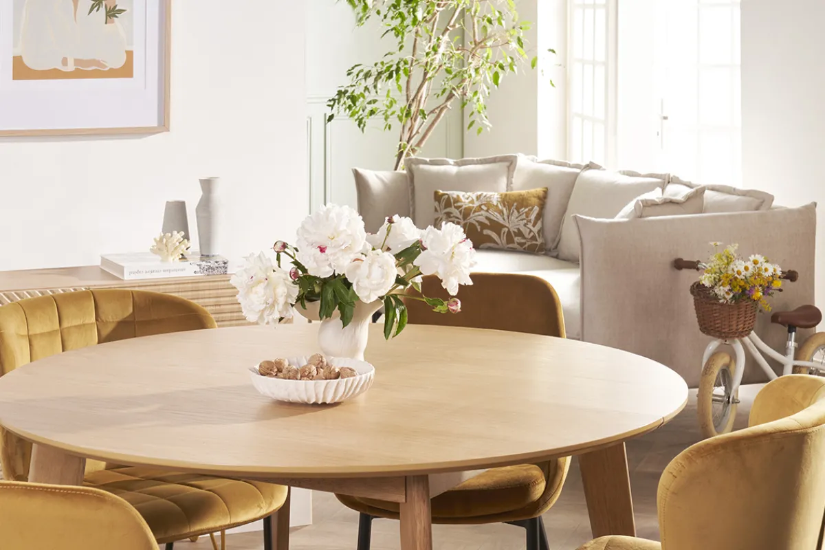 Miliboo Design-Esstisch rund ausziehbar Eiche L120-150 LEENA* Ausziehtische