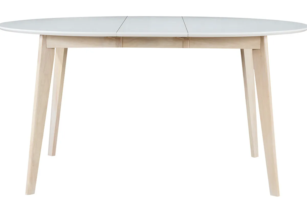 Miliboo Design-Esstisch rund ausziehbar Weiß und Holz L120-150 LEENA* Ausziehtische