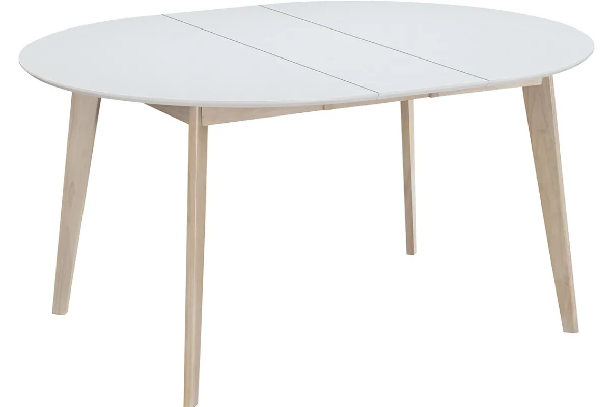 Miliboo Design-Esstisch rund ausziehbar Weiß und Holz L120-150 LEENA* Ausziehtische