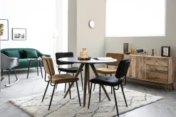 Miliboo Design-Esstisch rund Nussbaum und Schwarz D106 WALFORD* Esstische