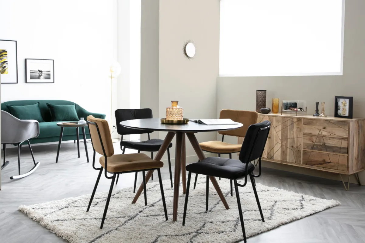 Miliboo Design-Esstisch rund Nussbaum und Schwarz D106 WALFORD* Esstische