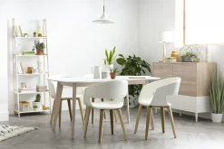Miliboo Design-Esstisch Weiß und helles Holz L150 LEENA* Esstische