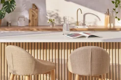 Miliboo Design-Hochstuhl Holz Polyester Beige SHANA* Barhocker