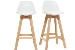 Miliboo Design-Hocker Weiß und Holz 65 cm 2er-Set MINI PAULINE* Barhocker