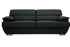 Miliboo Design-Ledersofa drei Plätze verstellbares Kopfstück Schwarz EWING - Büffelleder* Ledersofas