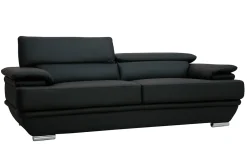 Miliboo Design-Ledersofa drei Plätze verstellbares Kopfstück Schwarz EWING - Büffelleder* Ledersofas