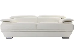 Miliboo Design-Ledersofa drei Plätze verstellbares Kopfstück Weiß EWING - Büffelleder* Ledersofas