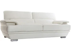 Miliboo Design-Ledersofa drei Plätze verstellbares Kopfstück Weiß EWING - Büffelleder* Ledersofas