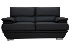 Miliboo Design-Ledersofa zwei Plätze verstellbares Kopfstück Schwarz EWING - Büffelleder* Ledersofas